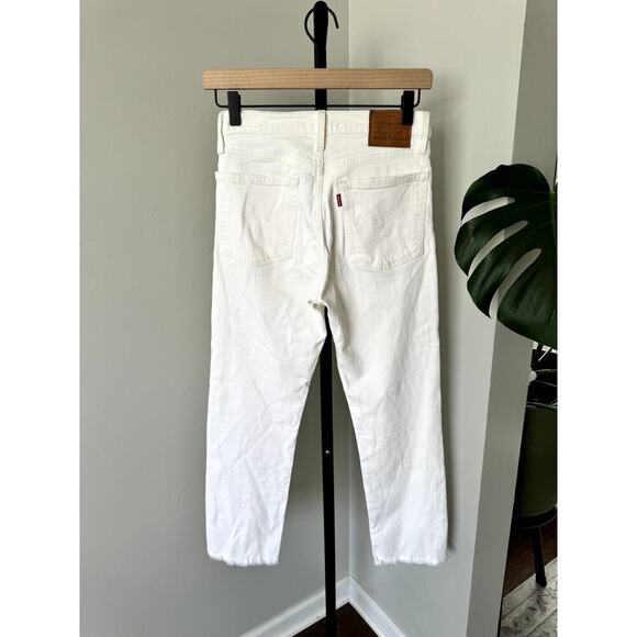 Levis Wedgie Straight Leg Jeans with Raw Hem Off White - Picture 3 of 4